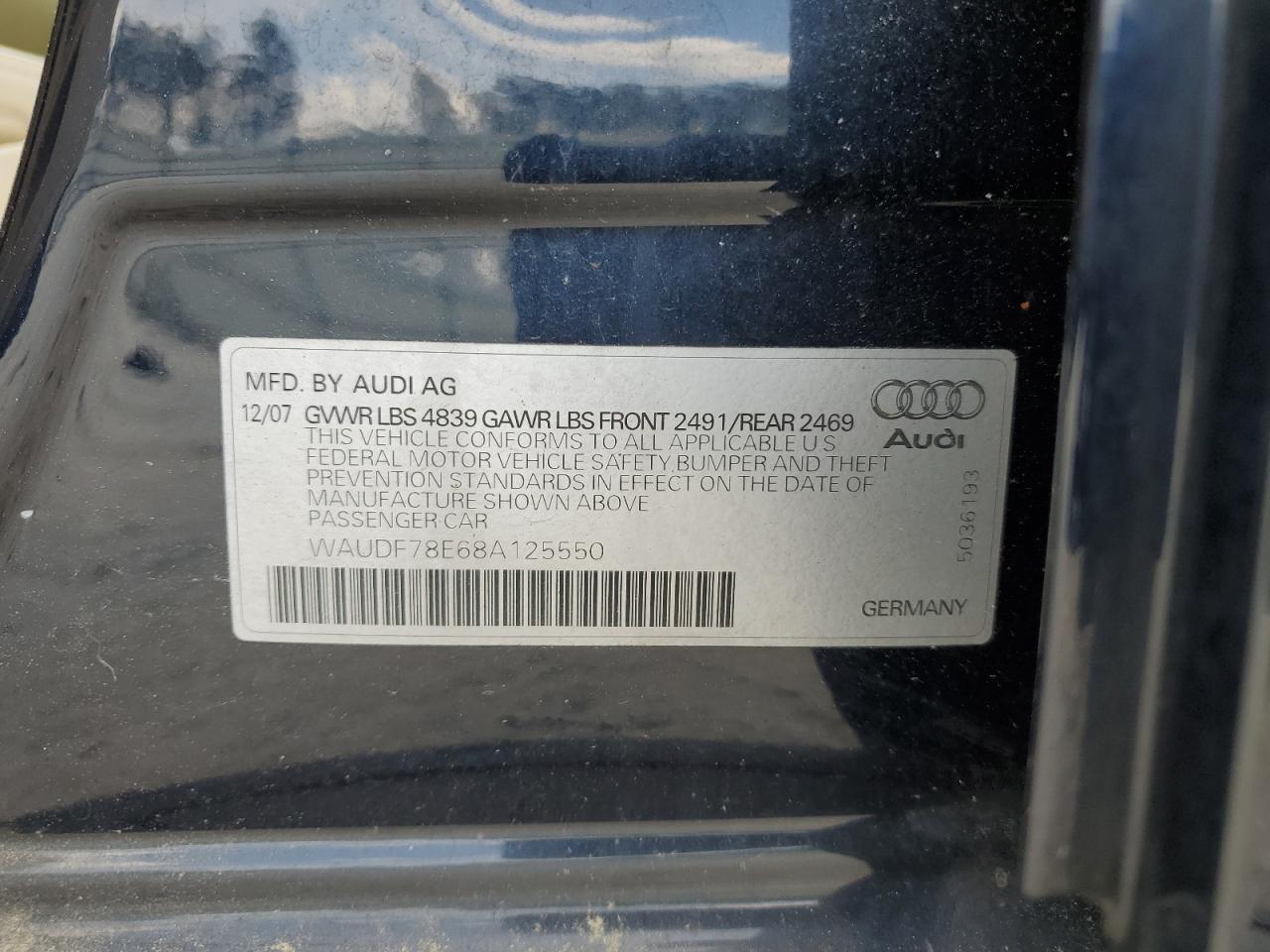 WAUDF78E68A125550 2008 Audi A4 2.0T Quattro