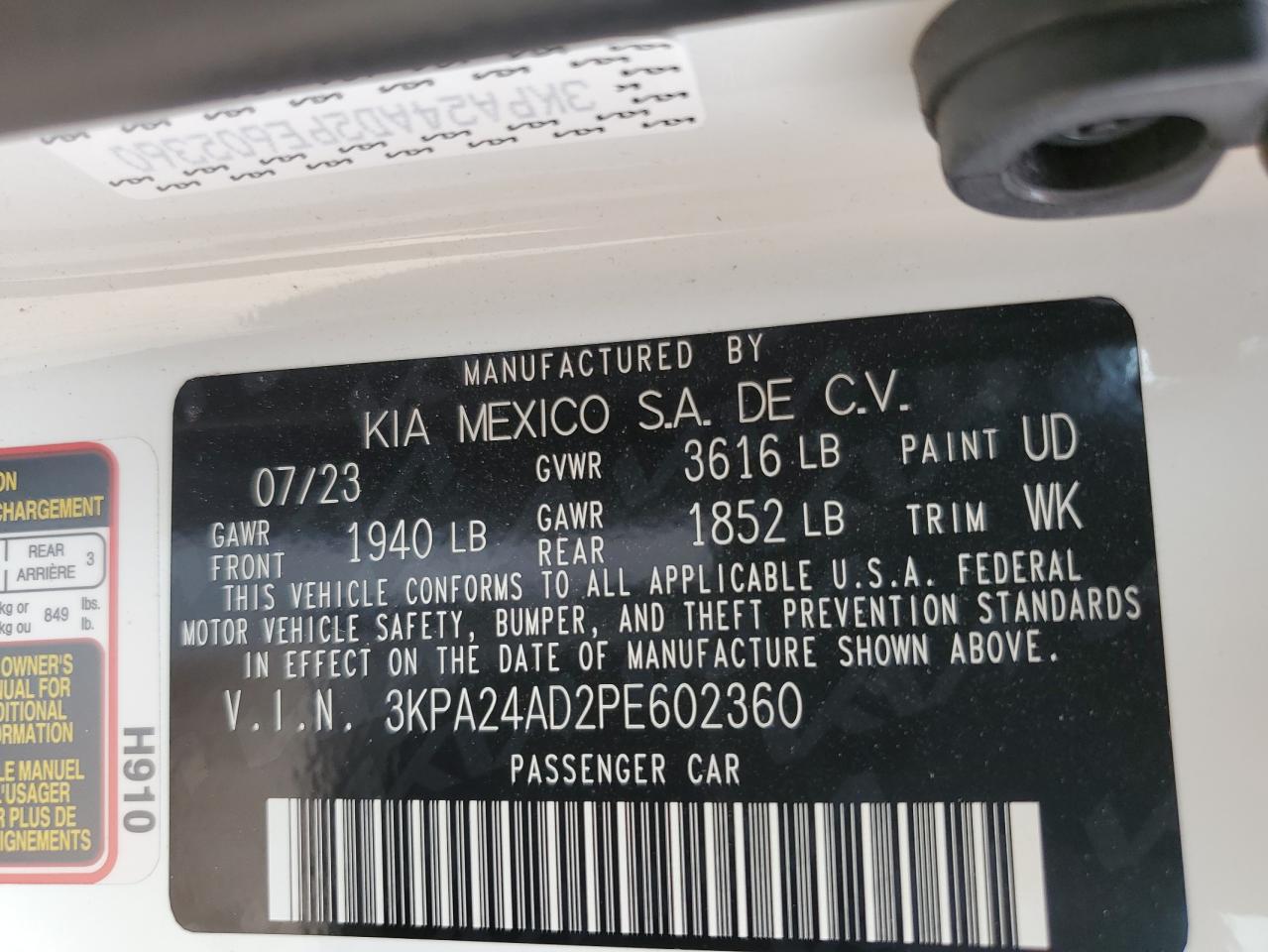 3KPA24AD2PE602360 2023 Kia Rio Lx