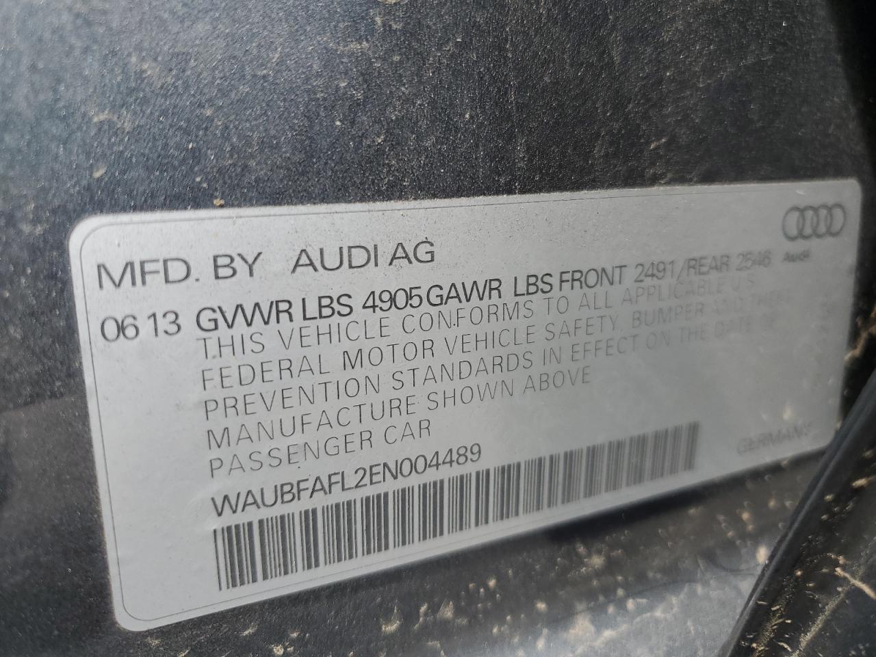 WAUBFAFL2EN004489 2014 Audi A4 Premium