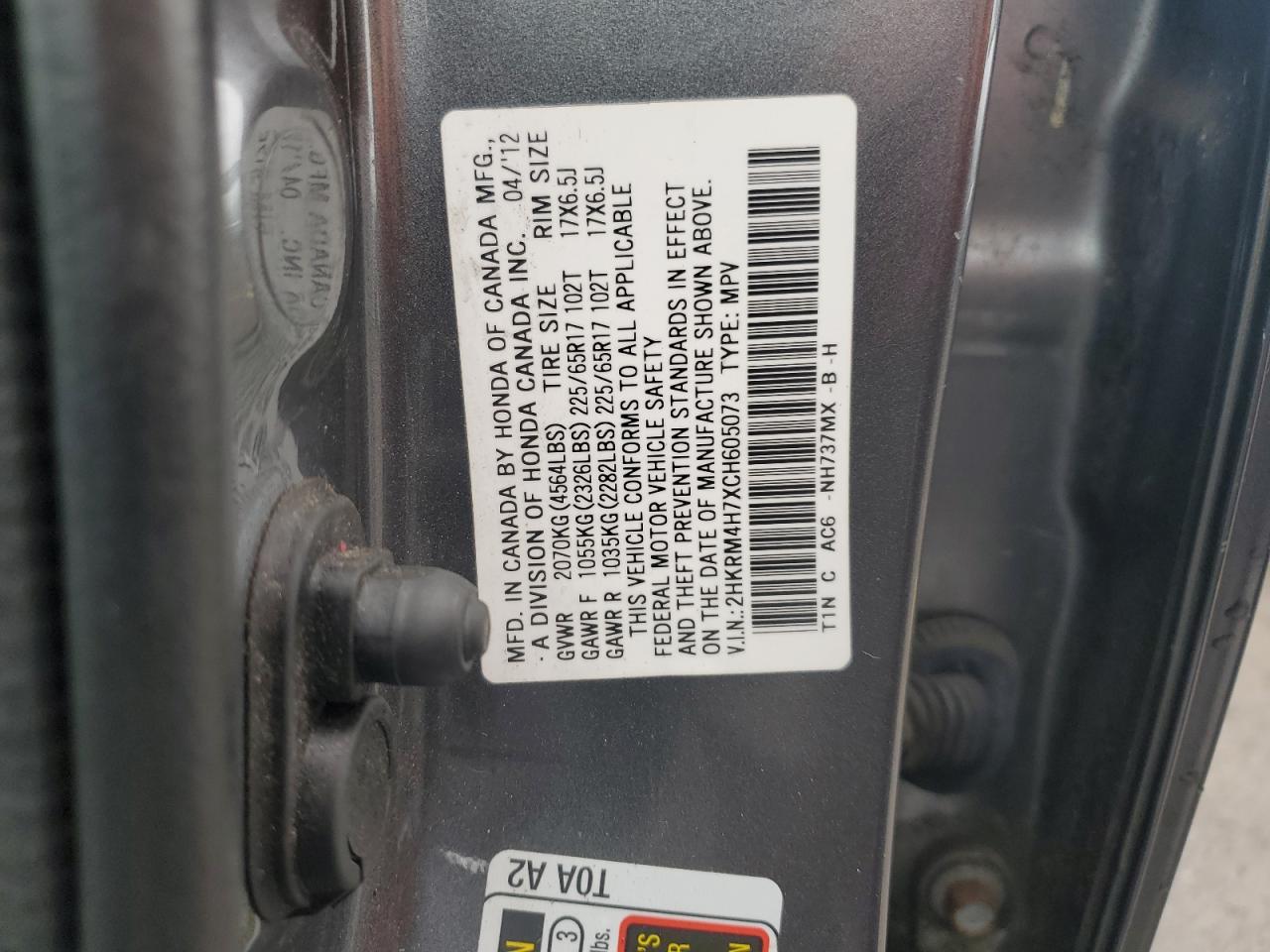 2HKRM4H7XCH605073 2012 Honda Cr-V Exl