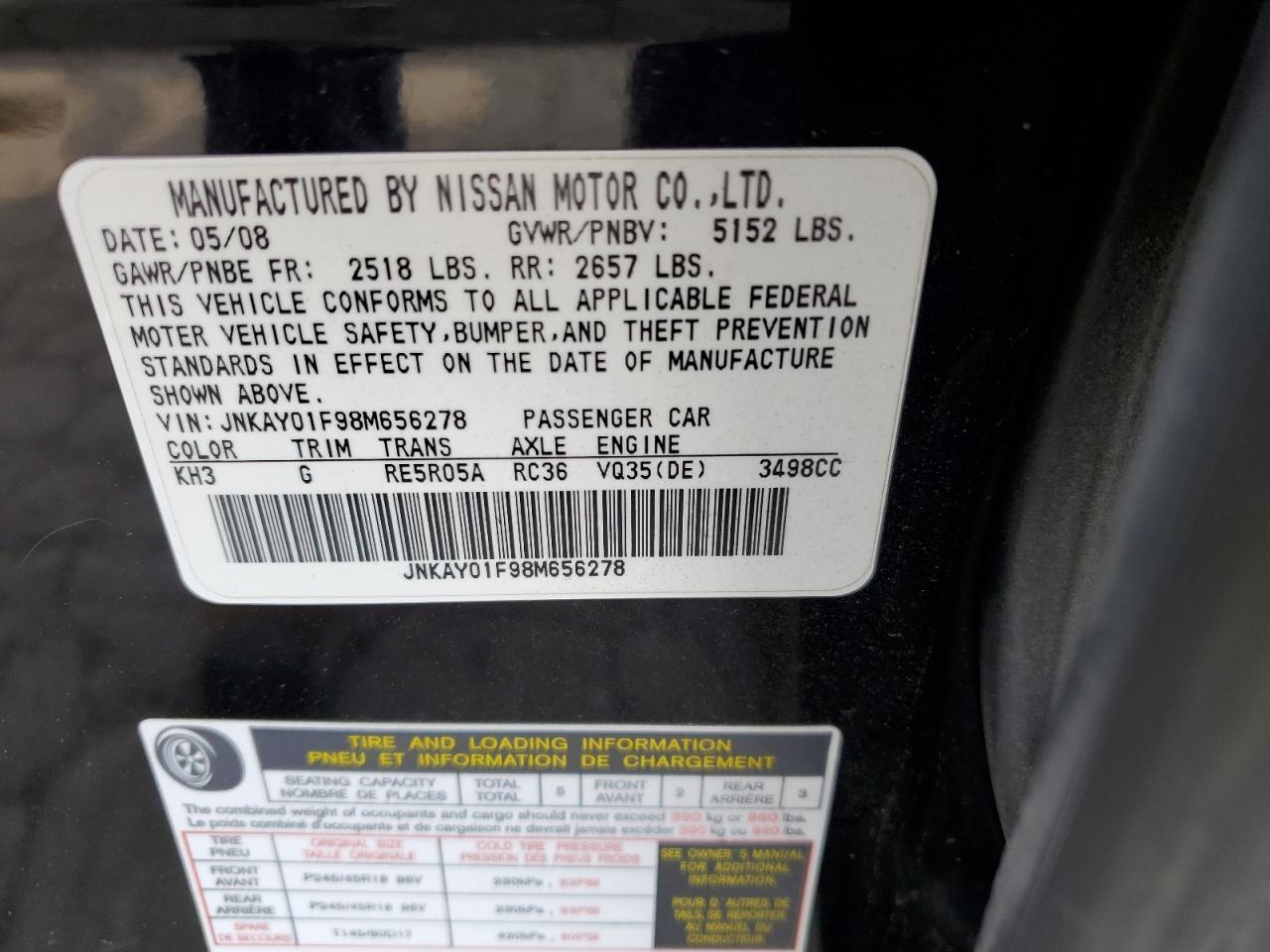 JNKAY01F98M656278 2008 Infiniti M35 Base