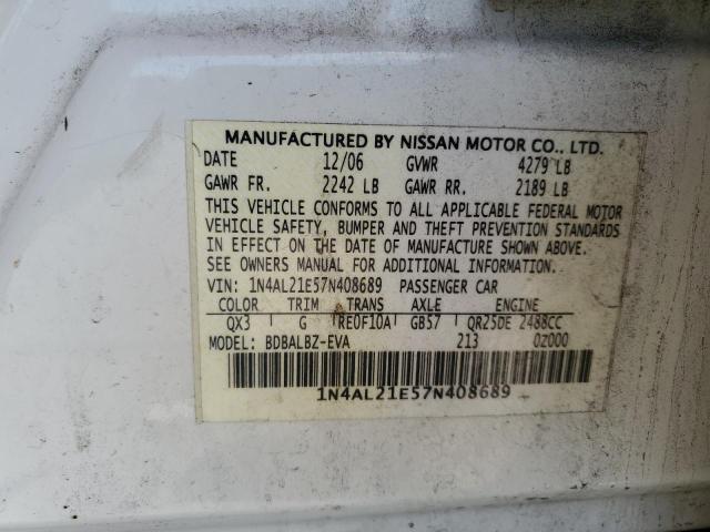 2007 Nissan Altima 2.5 VIN: 1N4AL21E57N408689 Lot: 55592924