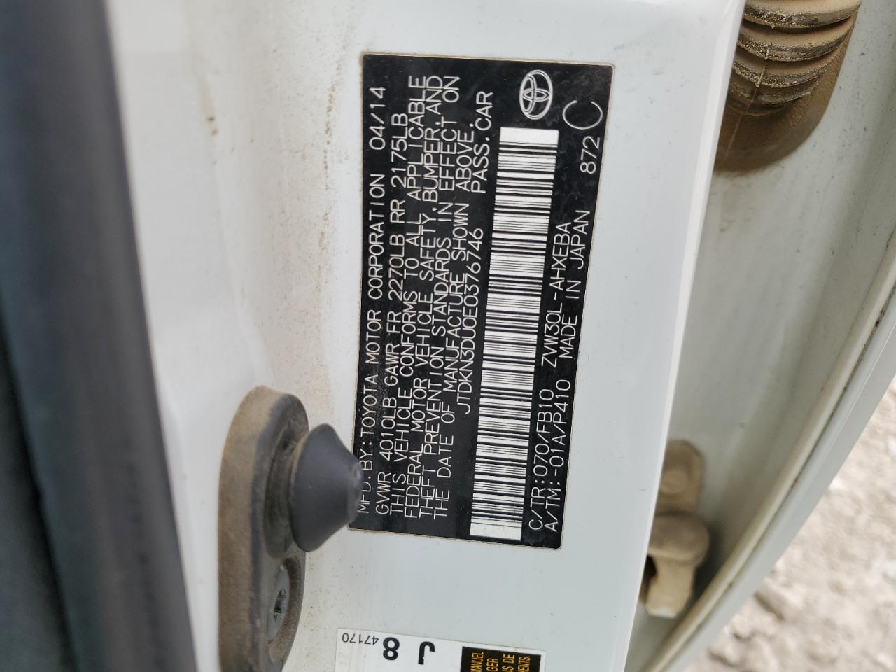 JTDKN3DU0E0376746 2014 Toyota Prius