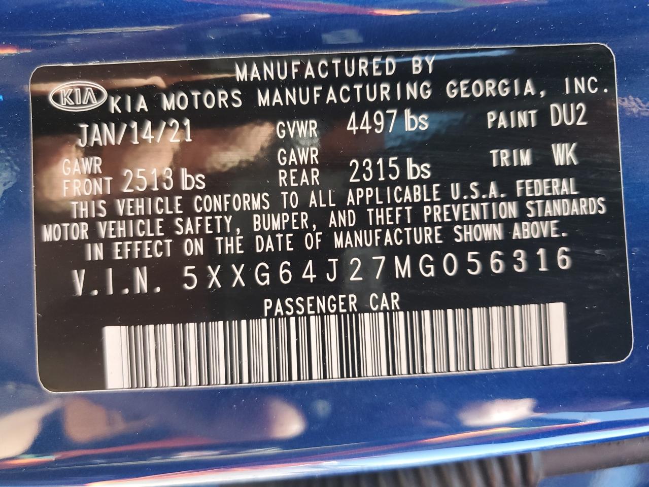 5XXG64J27MG056316 2021 Kia K5 Gt Line