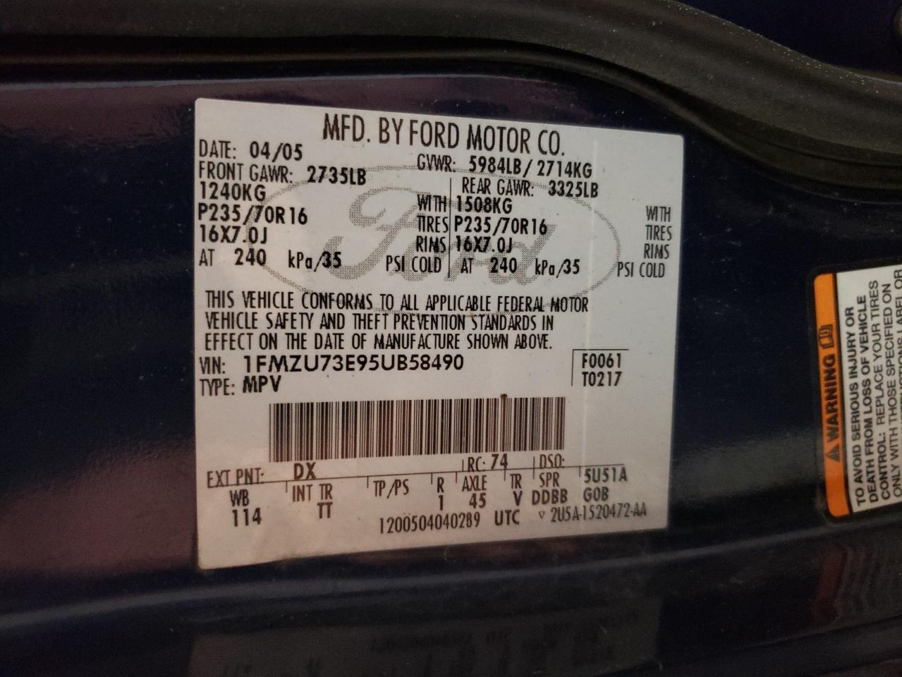 1FMZU73E95UB58490 2005 Ford Explorer Xlt