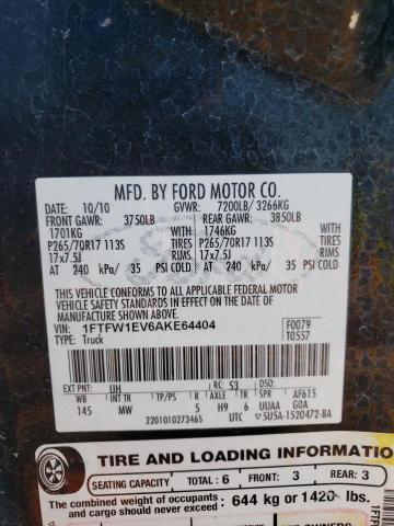 2010 Ford F150 Supercrew VIN: 1FTFW1EV6AKE64404 Lot: 55699124