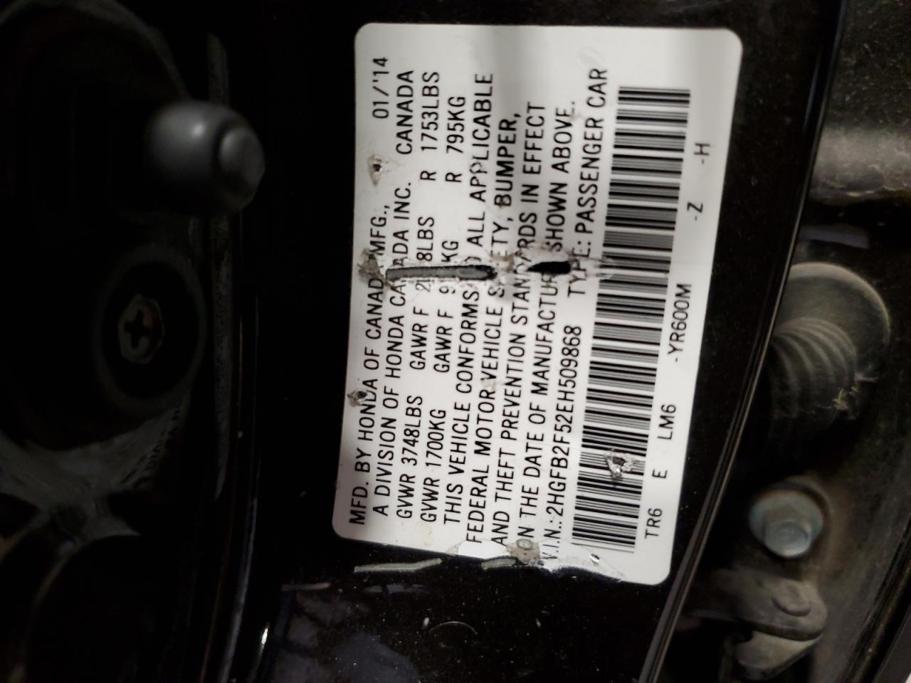 2HGFB2F52EH509868 2014 Honda Civic Lx