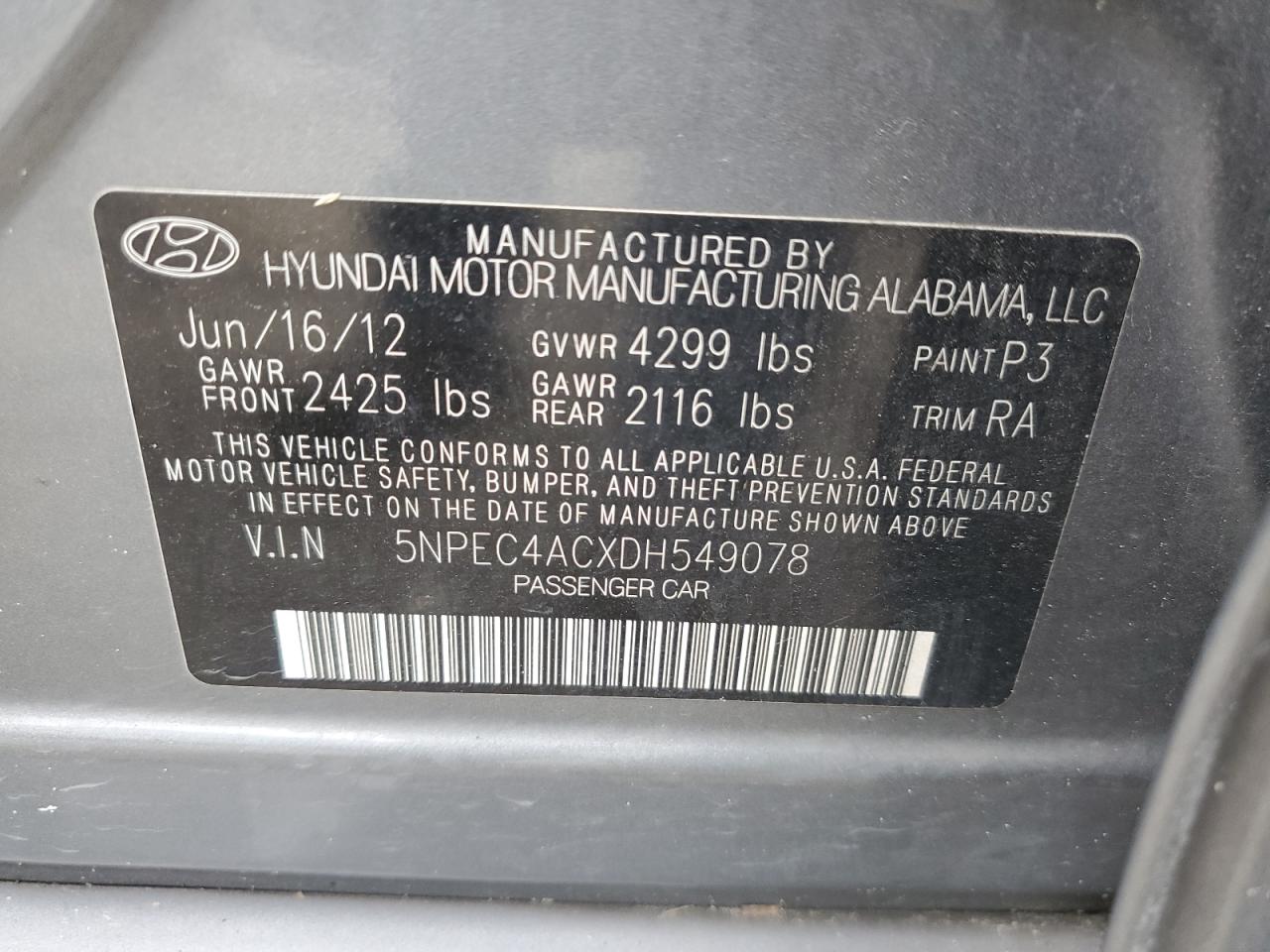 5NPEC4ACXDH549078 2013 Hyundai Sonata Se