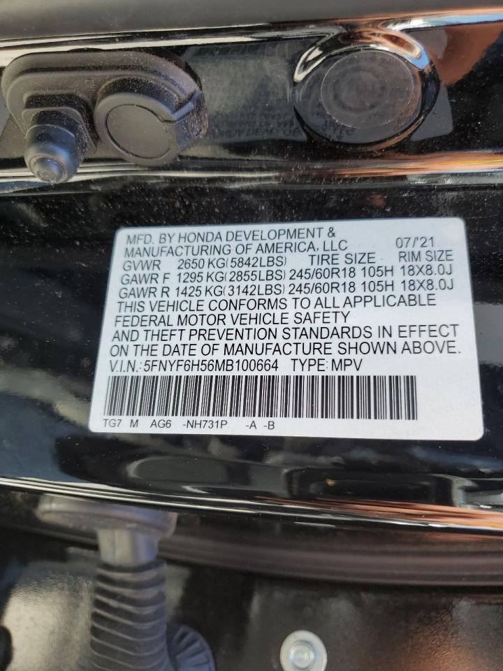 5FNYF6H56MB100664 2021 Honda Pilot Exl