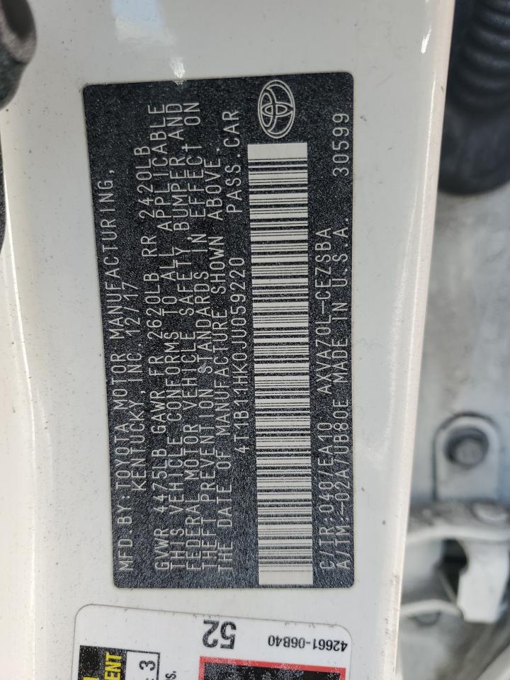 4T1B11HK0JU059220 2018 Toyota Camry L