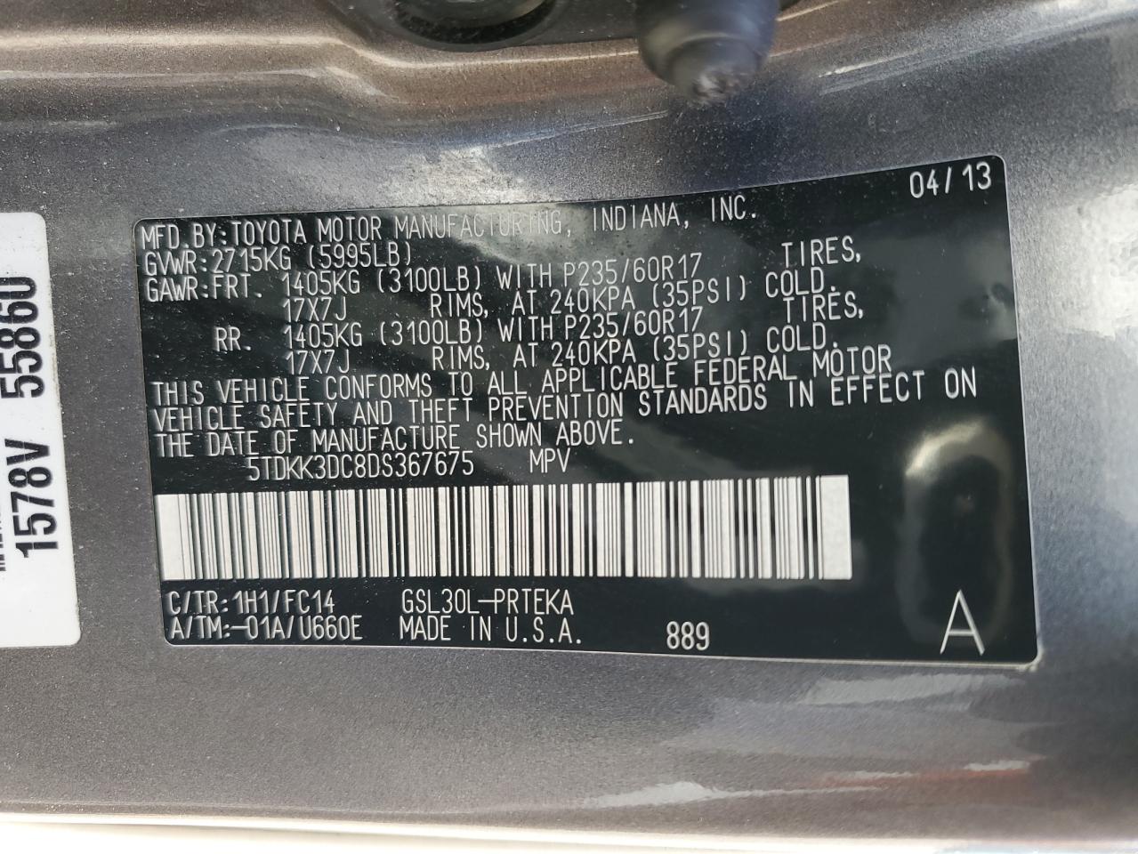 5TDKK3DC8DS367675 2013 Toyota Sienna Le