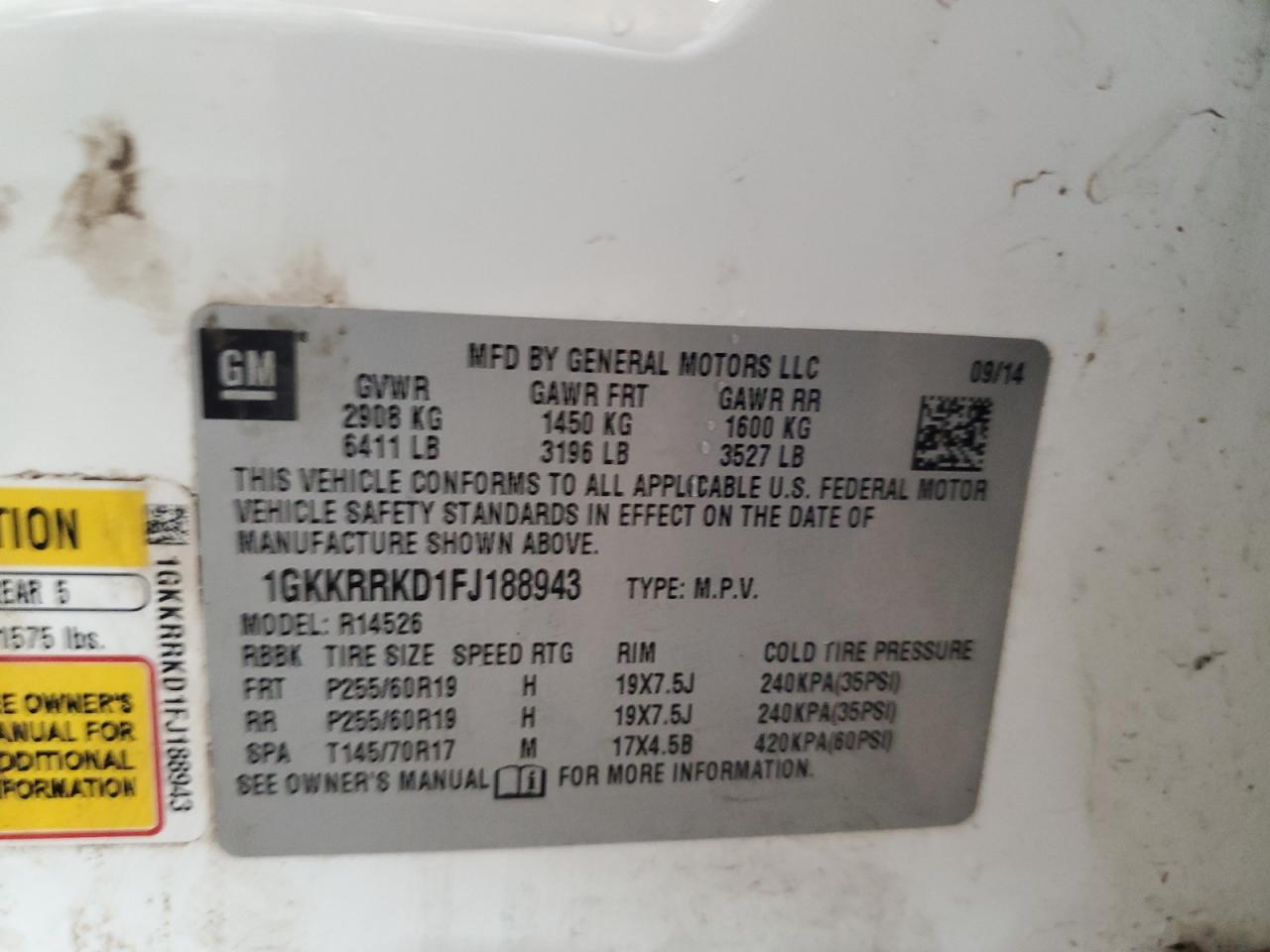 1GKKRRKD1FJ188943 2015 GMC Acadia Slt-1