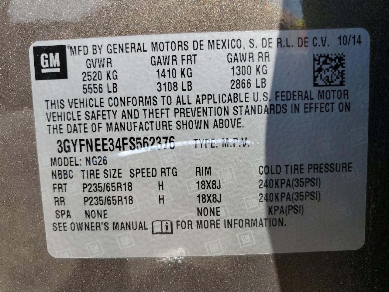 3GYFNEE34FS562376 2015 Cadillac Srx Luxury Collection