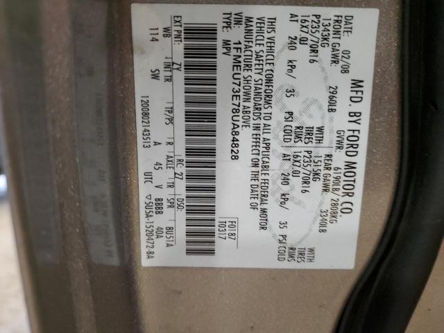 2008 Ford Explorer Xlt VIN: 1FMEU73E78UA84828 Lot: 55122394