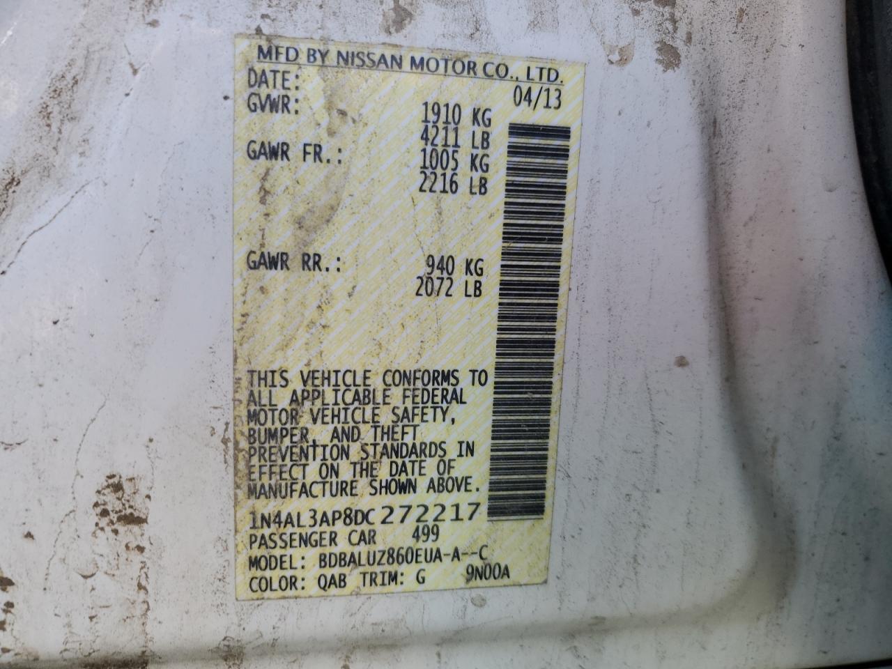 1N4AL3AP8DC272217 2013 Nissan Altima 2.5