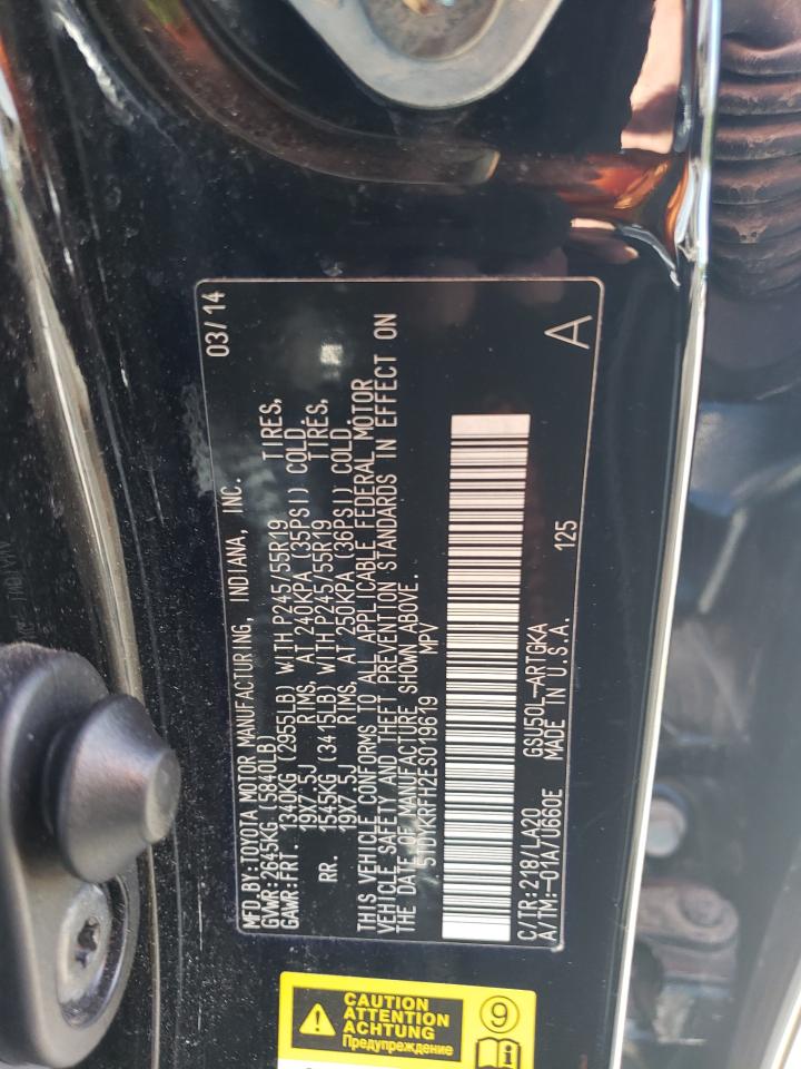 5TDYKRFH2ES019619 2014 Toyota Highlander Limited