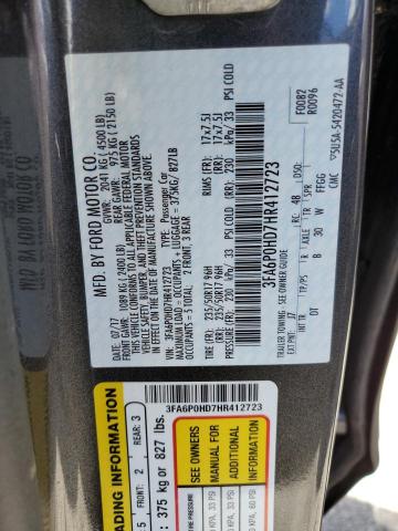 VIN 3FA6P0HD7HR412723 2017 Ford Fusion, SE no.12