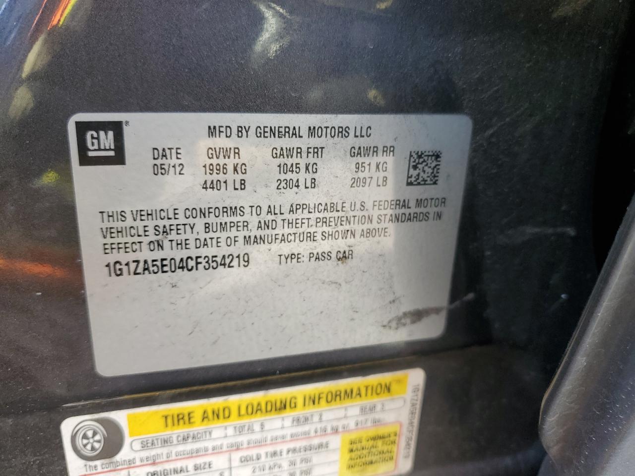 1G1ZA5E04CF354219 2012 Chevrolet Malibu Ls