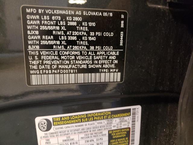 2015 Volkswagen Touareg V6 VIN: WVGEF9BP4FD007811 Lot: 53958684