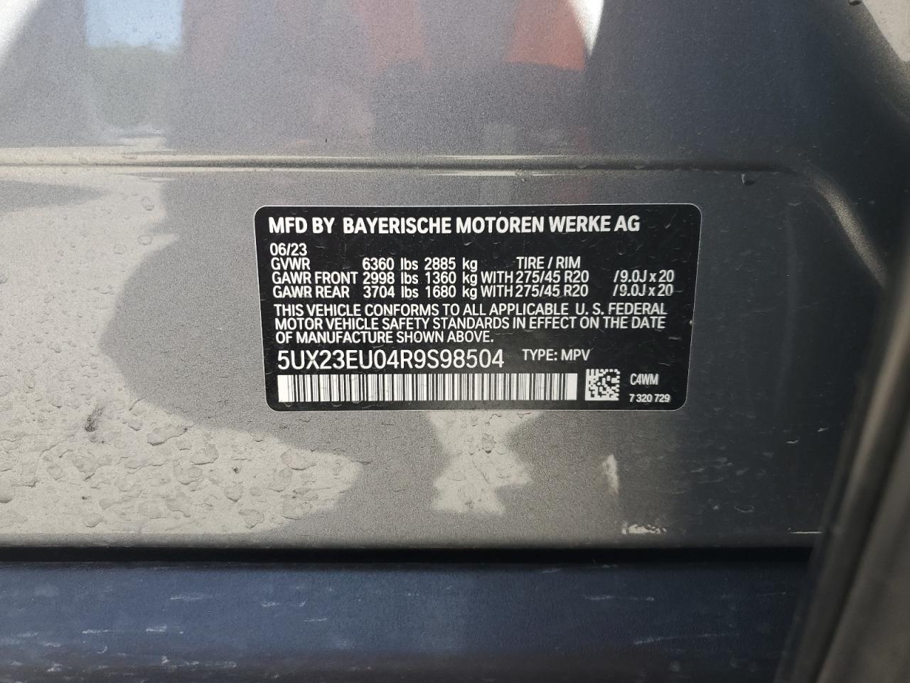 5UX23EU04R9S98504 2024 BMW X5 xDrive40I