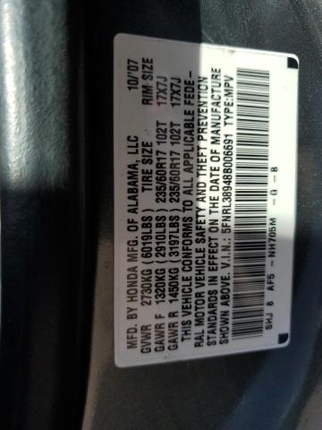 2008 Honda Odyssey Touring VIN: 5FNRL38948B006691 Lot: 52591244