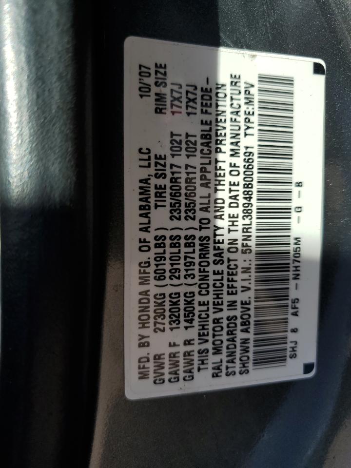 5FNRL38948B006691 2008 Honda Odyssey Touring