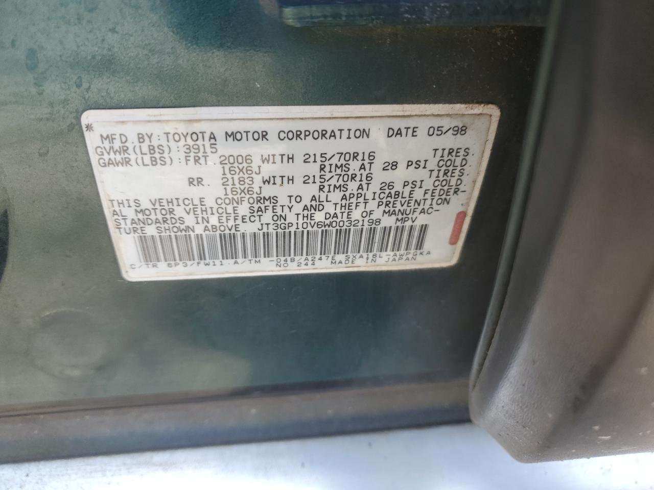 JT3GP10V6W0032198 1998 Toyota Rav4