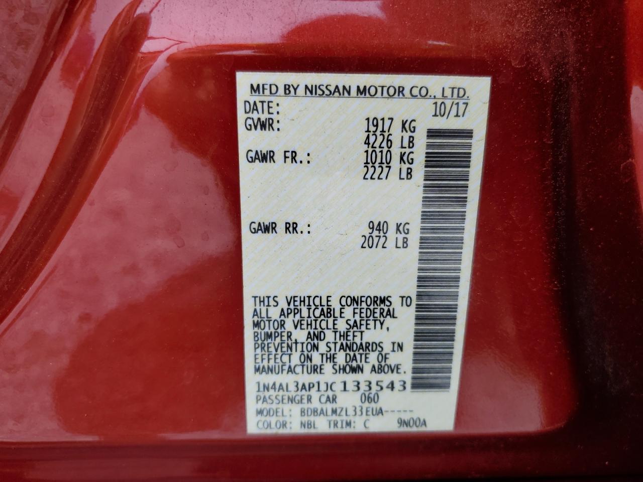 1N4AL3AP1JC133543 NISSAN ALTIMA 2018
