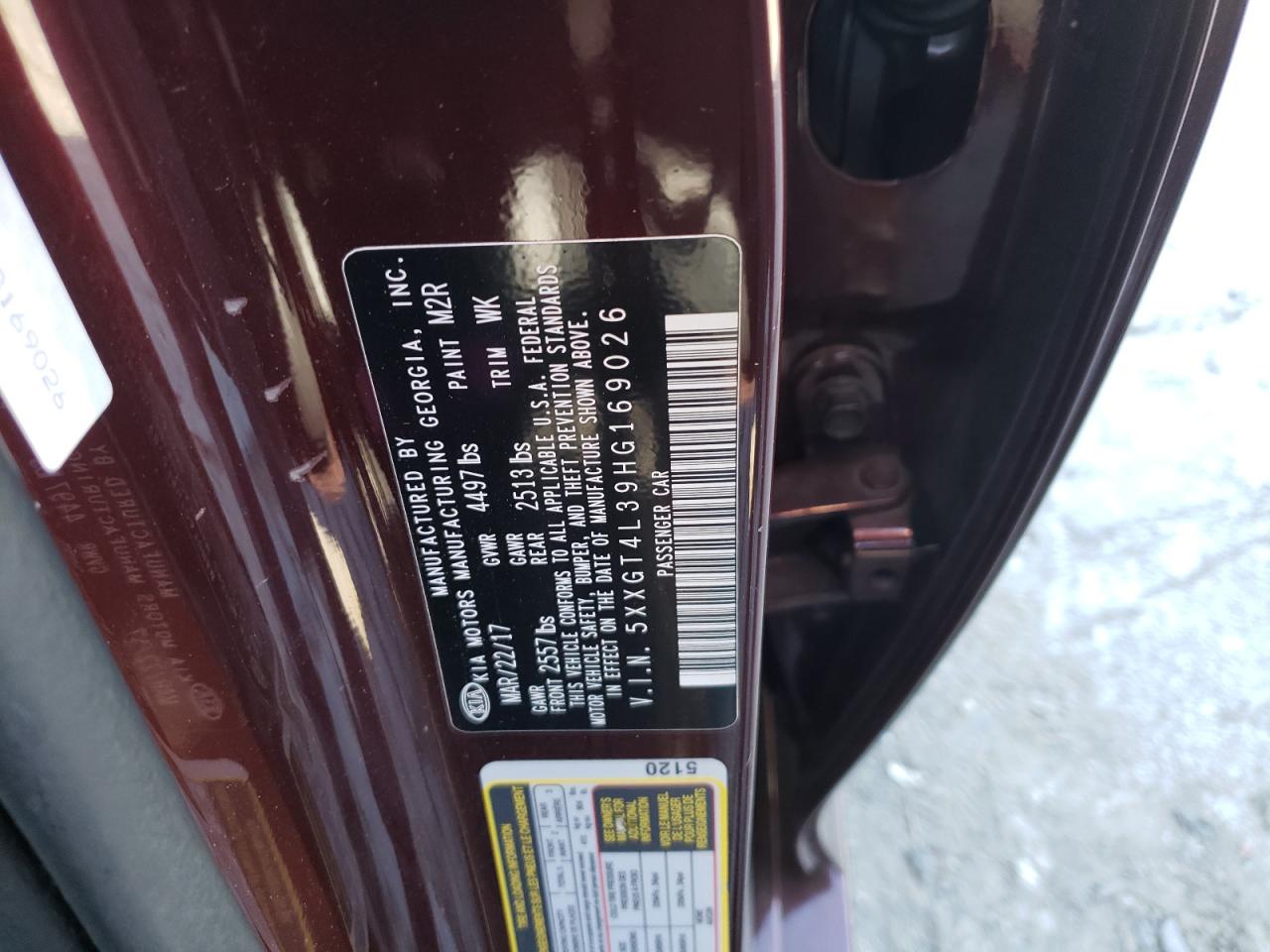 5XXGT4L39HG169026 2017 Kia Optima Lx