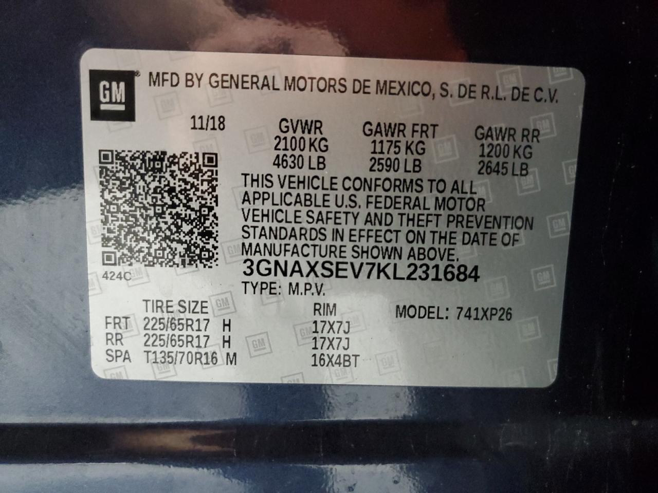 3GNAXSEV7KL231684 2019 Chevrolet Equinox Ls