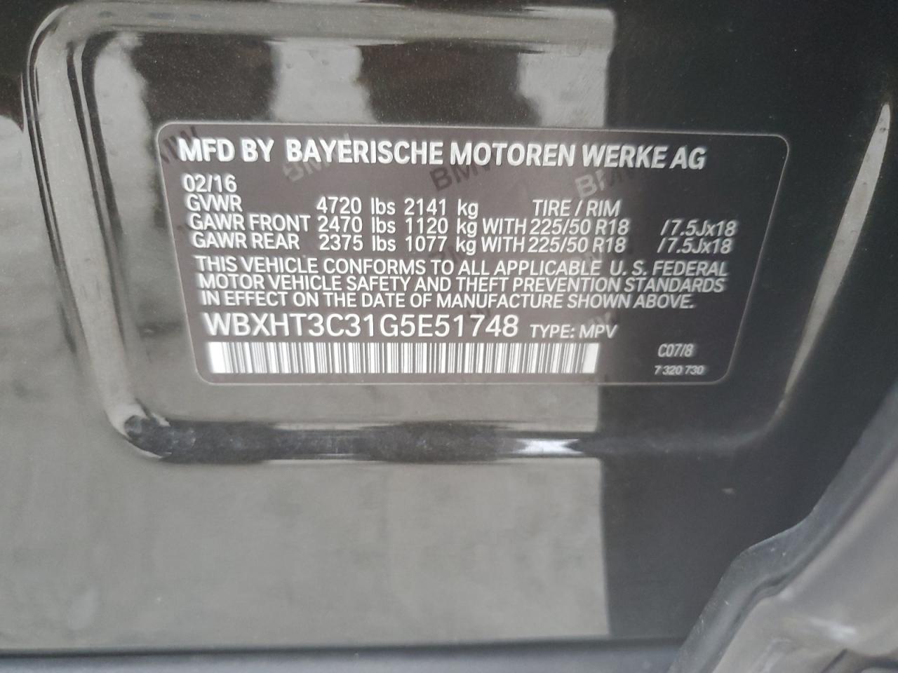 WBXHT3C31G5E51748 2016 BMW X1 xDrive28I