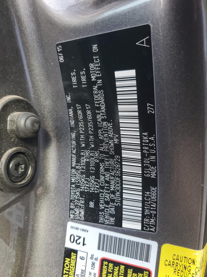 5TDYK3DC0FS628729 2015 Toyota Sienna Xle