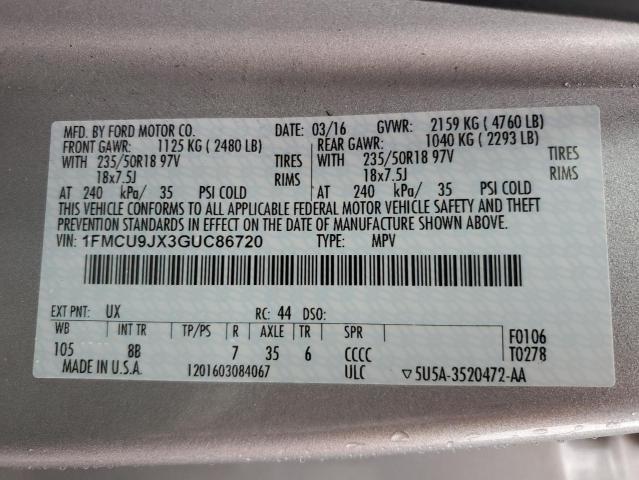 2016 Ford Escape Titanium VIN: 1FMCU9JX3GUC86720 Lot: 56663964