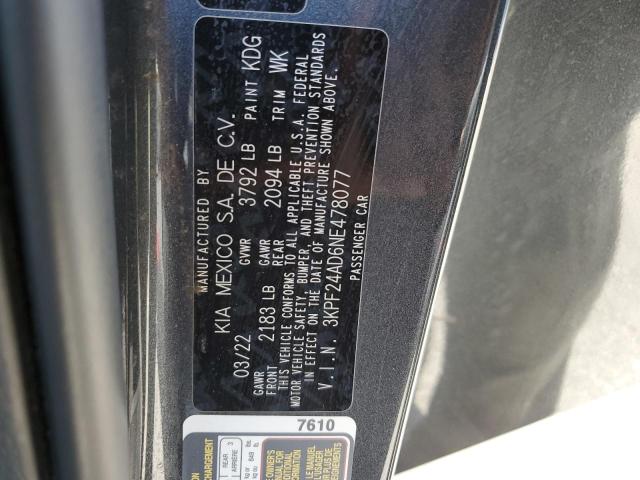 2022 Kia Forte Fe VIN: 3KPF24AD6NE478077 Lot: 56615924