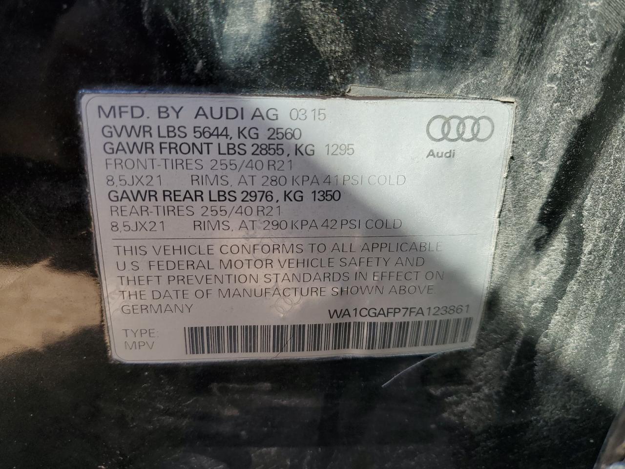 WA1CGAFP7FA123861 2015 Audi Sq5 Premium Plus