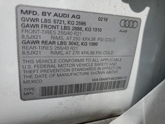 2019 Audi Sq5 Premium Plus VIN: WA1B4AFY4K2065113 Lot: 54345894