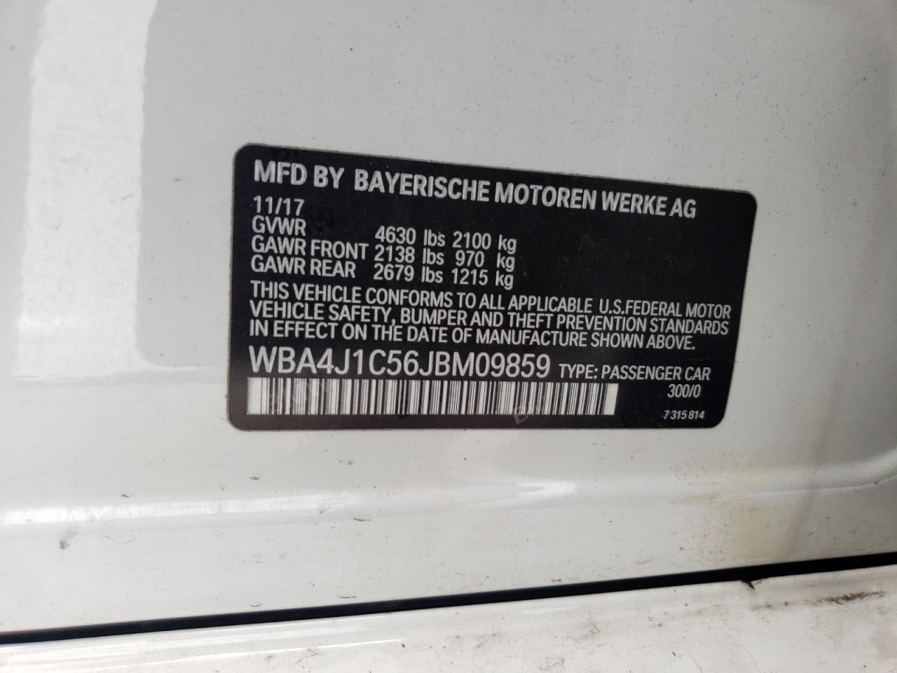 WBA4J1C56JBM09859 2018 BMW 430I Gran Coupe