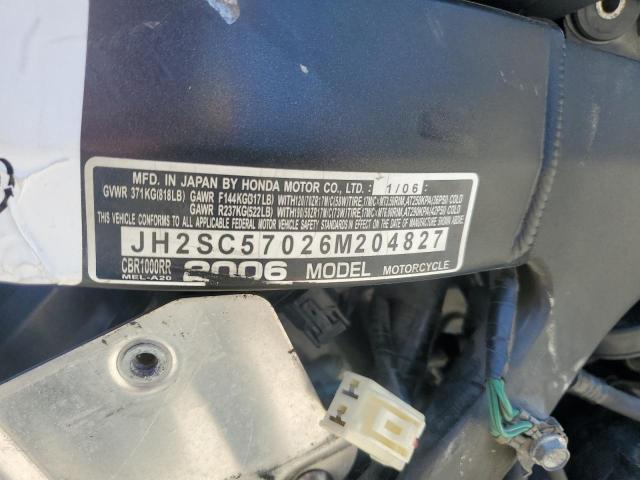 2006 HONDA CBR1000RR JH2SC57026M204827