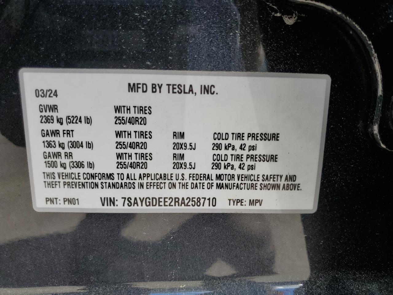 7SAYGDEE2RA258710 2024 Tesla Model Y