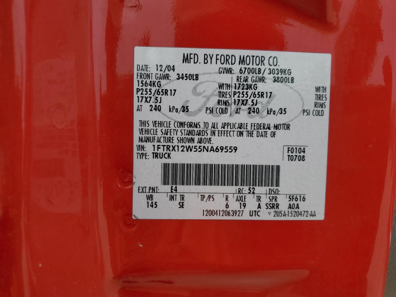 1FTRX12W55NA69559 2005 Ford F150