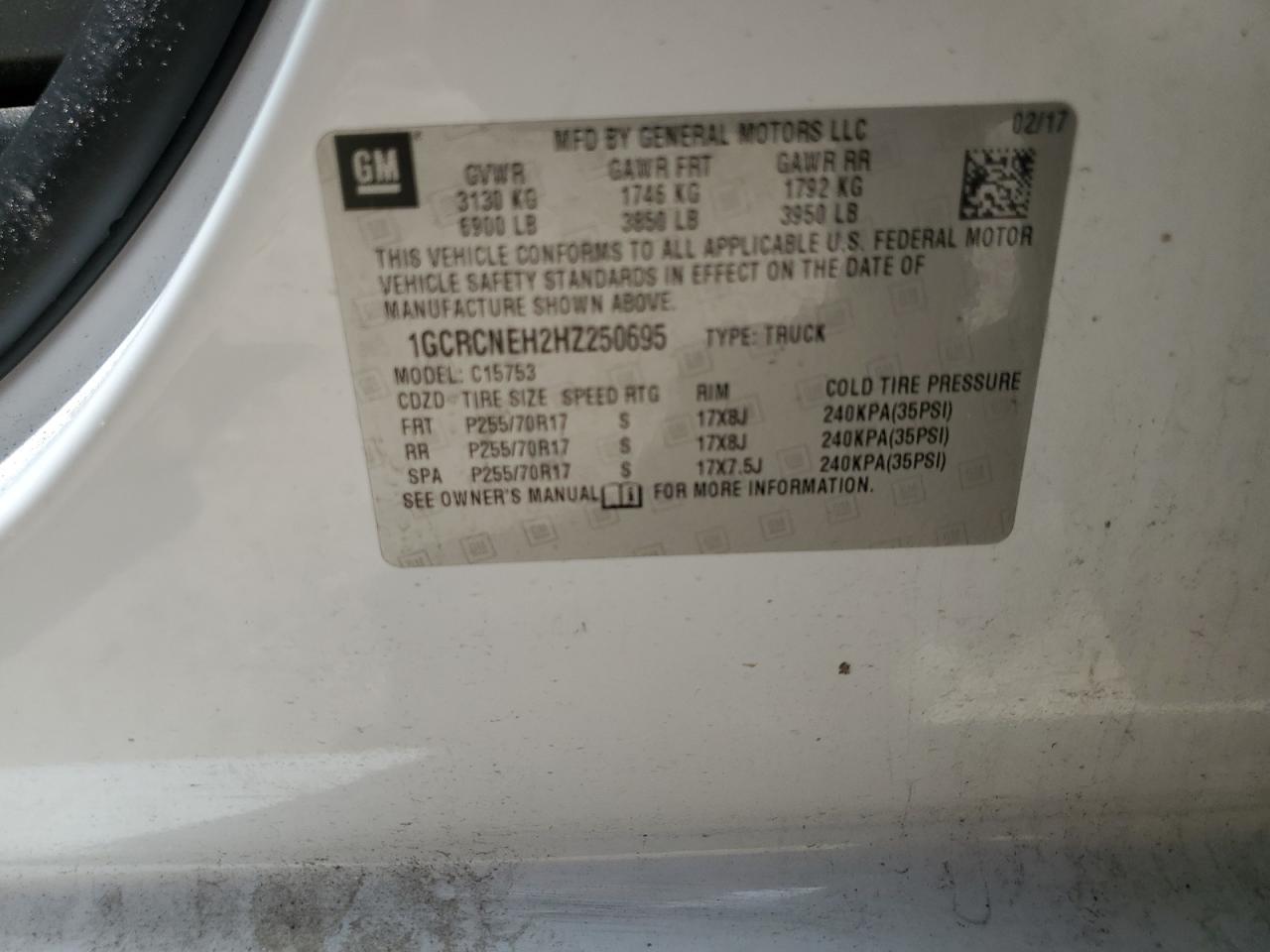 1GCRCNEH2HZ250695 2017 Chevrolet Silverado C1500