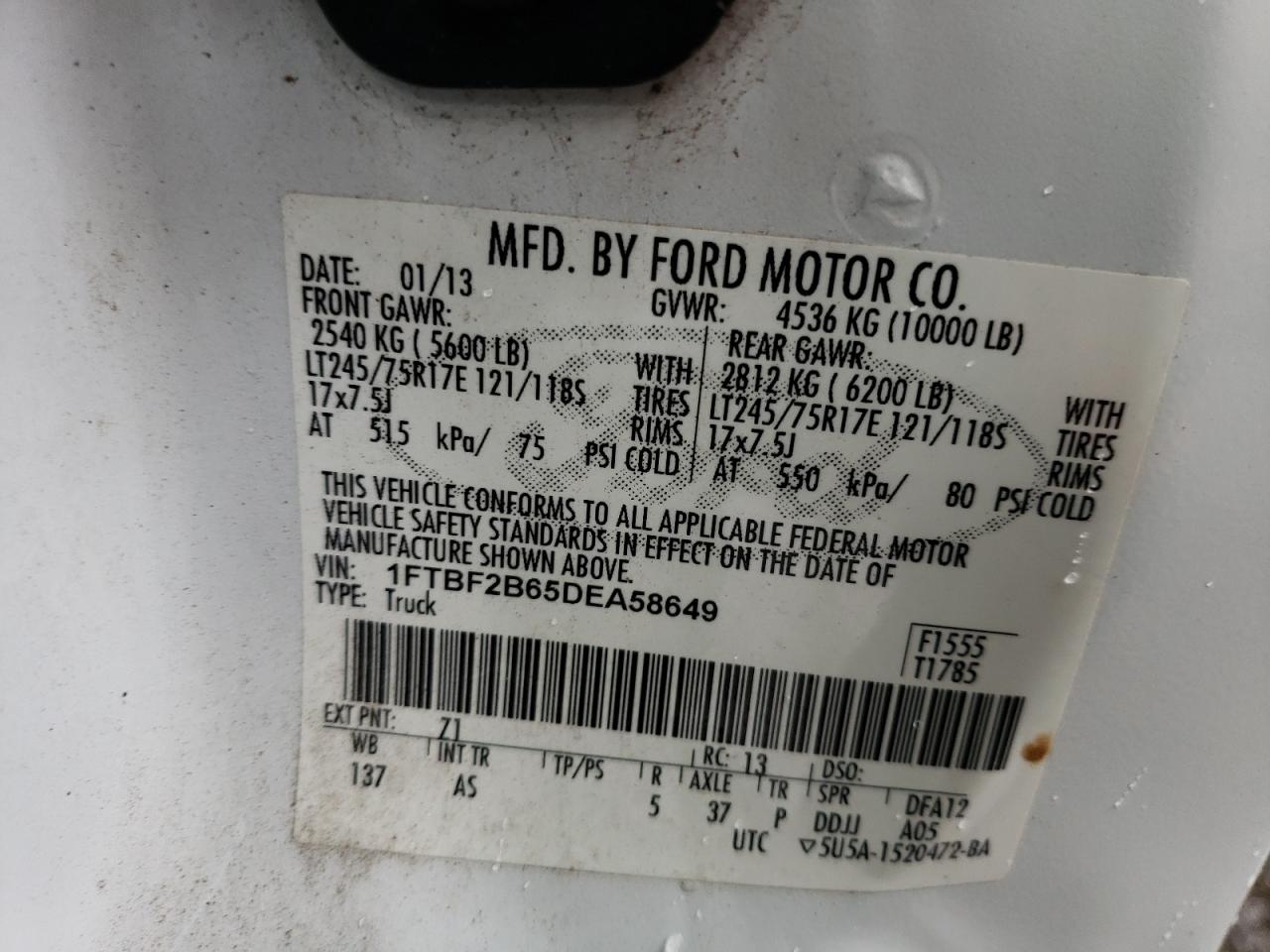 1FTBF2B65DEA58649 2013 Ford F250 Super Duty