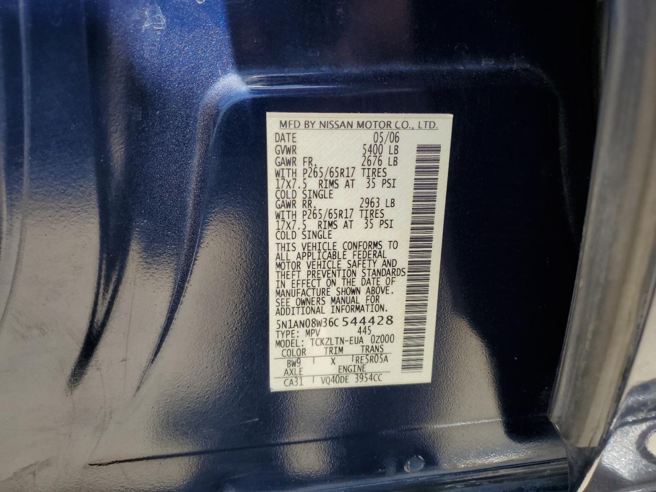 5N1AN08W36C544428 2006 Nissan Xterra Off Road