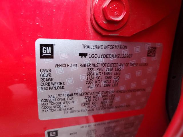 2021 Chevrolet Silverado K1500 Lt VIN: 1GCUYDEDXMZ132987 Lot: 55919504