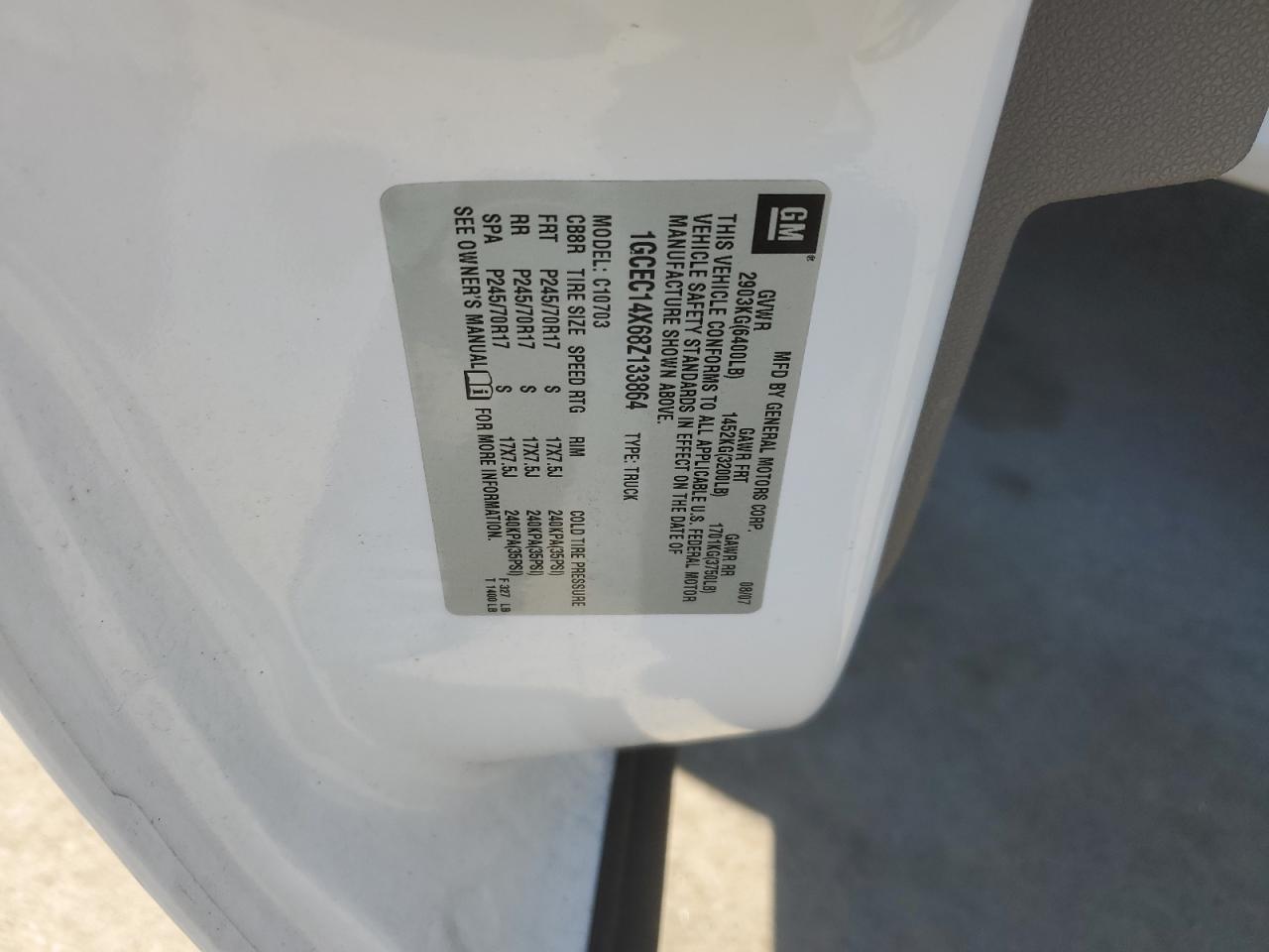 1GCEC14X68Z133864 2008 Chevrolet Silverado C1500