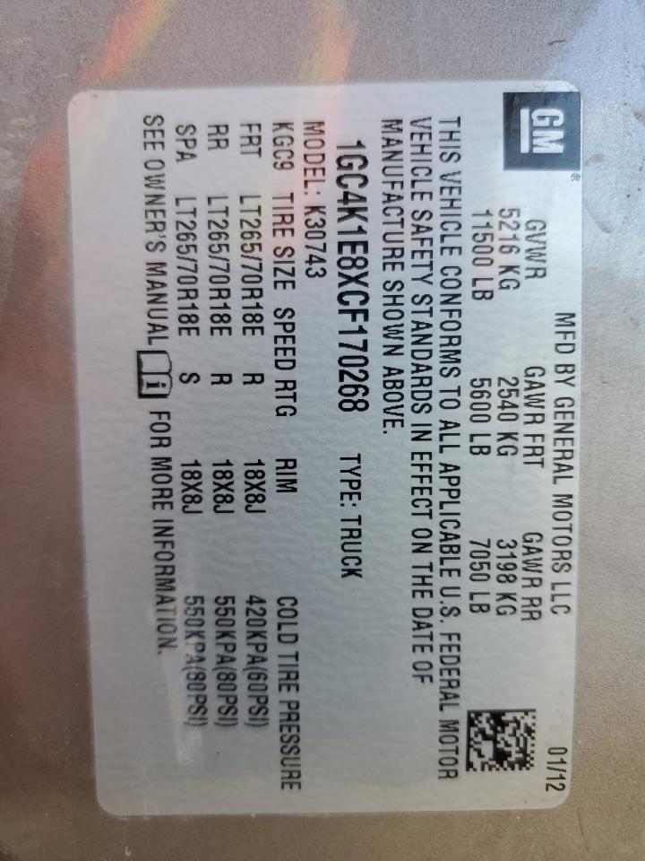 1GC4K1E8XCF170268 2012 Chevrolet Silverado K3500 Ltz