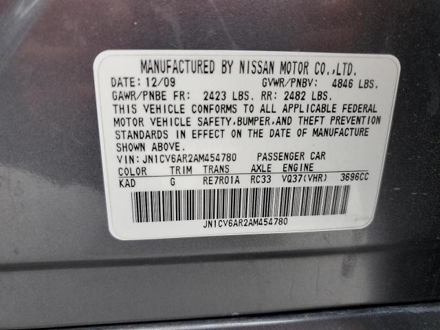 2010 Infiniti G37 VIN: JN1CV6AR2AM454780 Lot: 56351484