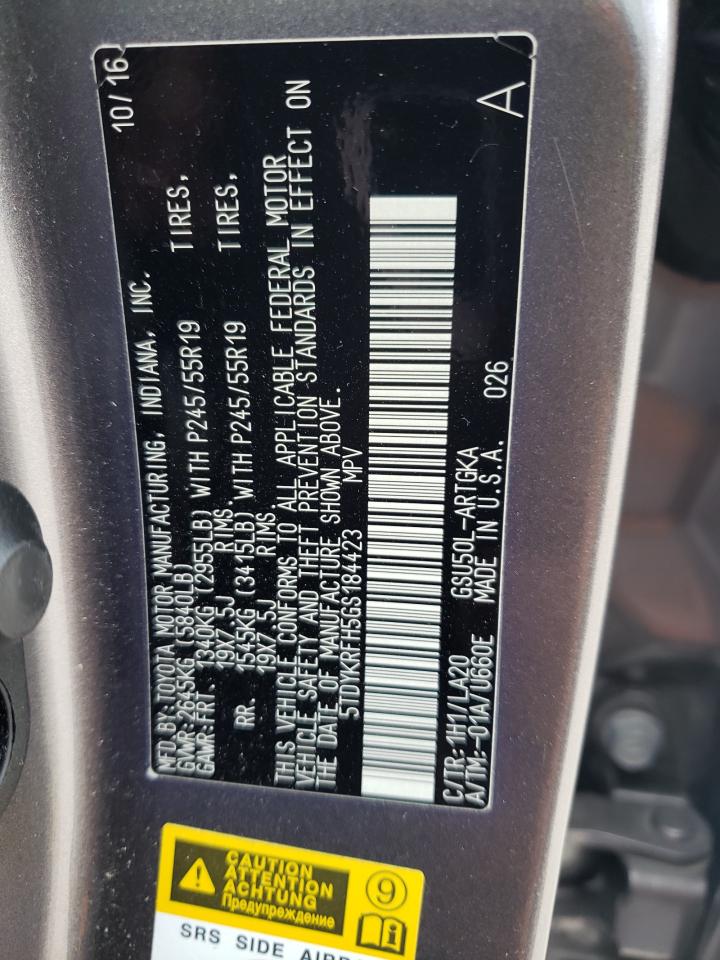 5TDYKRFH5GS184423 2016 Toyota Highlander Limited