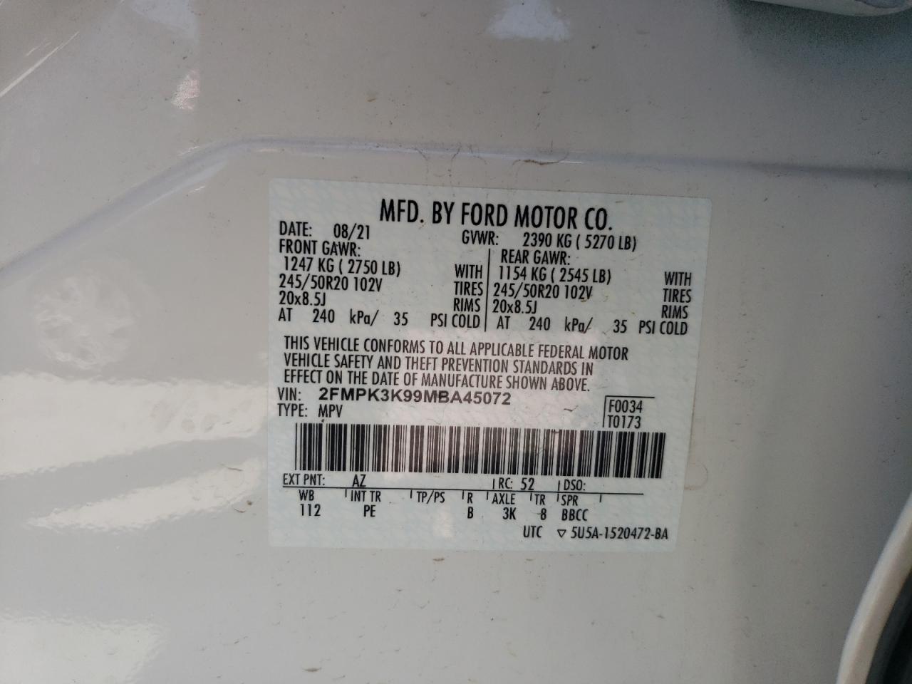 2FMPK3K99MBA45072 2021 Ford Edge Titanium