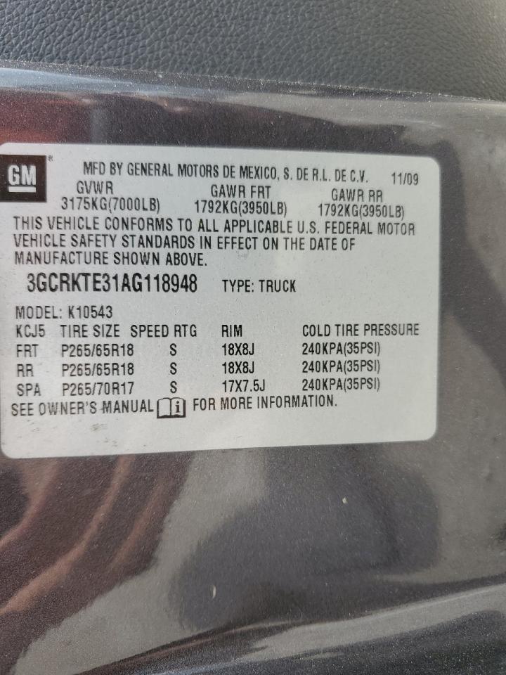 3GCRKTE31AG118948 2010 Chevrolet Silverado K1500 Ltz